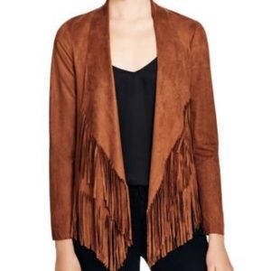 J.O.A. Fringe faux suede drape front fringe jacket